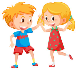 Cheerful boy and girl in greeting gesture