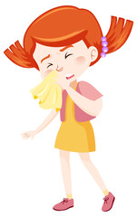 A sick girl on white background