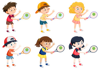 Fototapeta premium Children tennis players cartoon