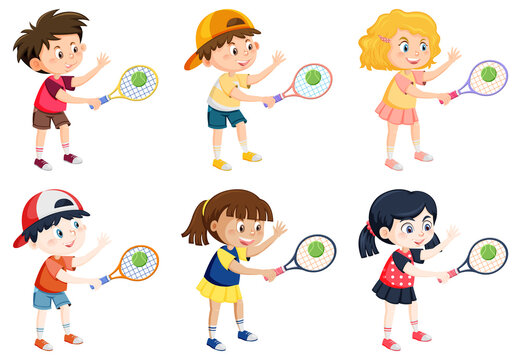 Children tennis players cartoon