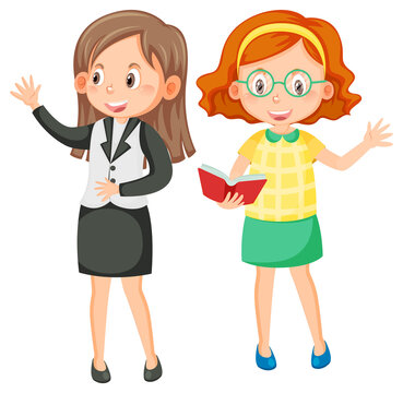 Two female teacher cartoon characters