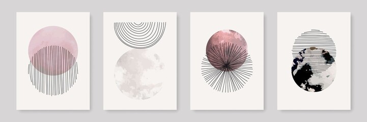 Mid Century Modern Wall Art Set with Abstract Textures and Shapes. Minimalist Trendy Contemporary Design Perfect for Wall Art, Prints, Social Media, Posters, Invitations, Branding Design. Vector