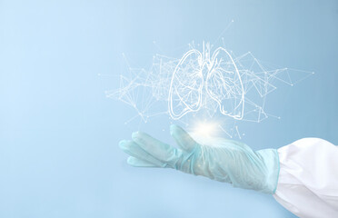 Doctor examines the Lungs hologram, checks the test results on the virtual interface, and analyzes...