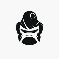 Pompadour gorilla monkey minimalist logo. Simple negative space vector design.  © Christosign