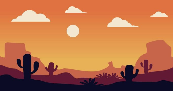 animated desert cactus with sun and clouds above