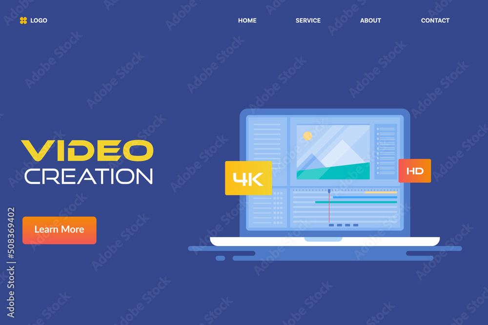Poster video product and editing software working on screen, content creation technology service conceptual