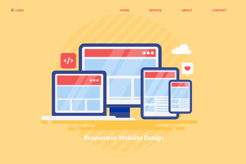 Responsive website design and web development conceptual landing page template.