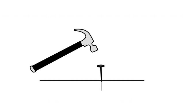 Hammering a nail, getting things done concept. Hand drawn illustration animation. White background