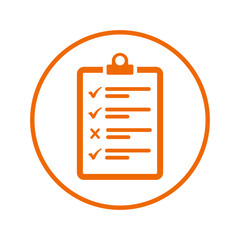 Audit, test, check, form, report icon. Orange color vector EPS.