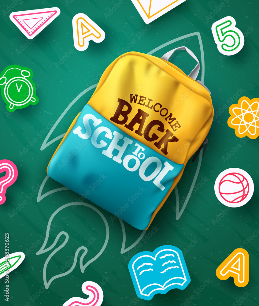 Poster back to school vector concept design. back to school text in backpack element with paper cut and cha