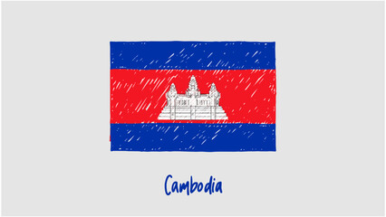 Cambodia Flag Marker or Pencil Sketch Illustration Vector