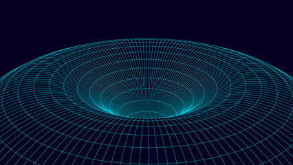 Futuristic abstract frame wormhole. 3D portal hole grid background. For website and banner design. Big data visualization. Vector illustration.