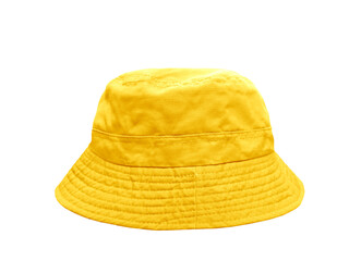 yellow bucket hat isolated on white background - obrazy, fototapety, plakaty