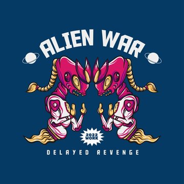 Alien war vector illustration for t-shirt design
