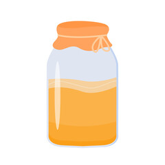 Kombucha fermented probiotic homemade drink. Tea mushroom brewing in mason jar. Healthy tea fungus drink colored icon. Flat style vector illustration isolated on white background.