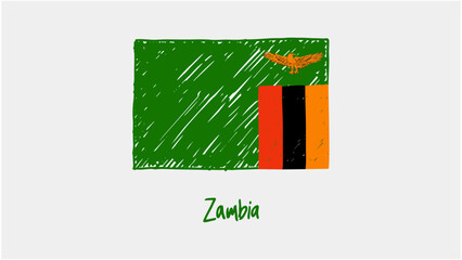 Zambia Flag Marker or Pencil Sketch Illustration Vector