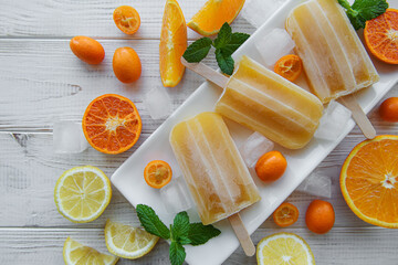 Natural juicy orange popsicles.