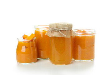 Concept of tasty food, pumpkin jam isolated on white background