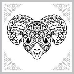 cute goat head cartoon zentangle arts. isolated on white background.