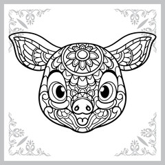 Fototapeta premium cute pig head cartoon zentangle arts. isolated on white background.