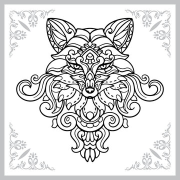 fox head zentangle arts. isolated on white background. 