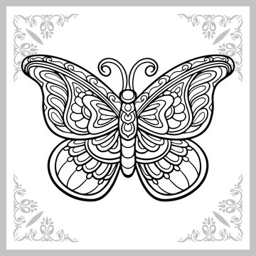 Butterfly zentangle arts. isolated on white background.
