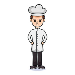 cartoon man with chef hat. Friendly handsome chef, Isolated on white.