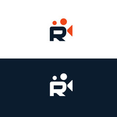 R Letter Movie Camera Logo symbol isolated on white background for entertainment industry. Vector illustration flat design.