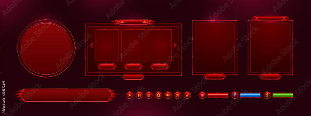 Poster game menu interface ui elements, buttons, progress bars, settings, login and password board. gui use