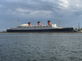 Historic ocean liner cruiseship cruise ship in port of Long Beach, California USA