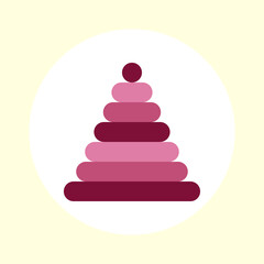 Vector illustration of a children's toy pyramid in pink colors on a yellow background.