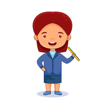 recommend clip art: cartoon boy, Friendly handsome man in work outfit, holding ruler or gesturing. teacher , Isolated on white.
                    