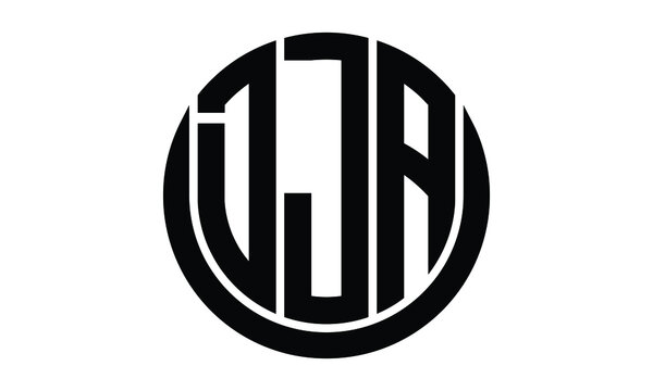 DJA shield in circle logo design vector template. lettermrk, wordmark, monogram symbol on white background.