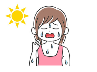 汗をかいている、脱水症の女性のイラスト