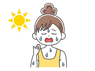 汗をかいている、脱水症の髪を束ねた女性のイラスト