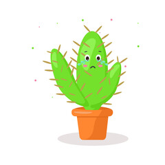 the character is a cactus without needles in a pot of kawaii emotions