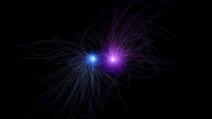 3d abstract neon data background. Colored glowing energy lines, spheres and pulses on an empty black background. Wallpaper, technology, visual, composition, web, internet data concept.