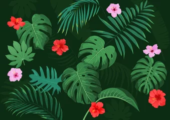 Schilderijen op glas Summer vector illustration of tropical plants. © 지은 이