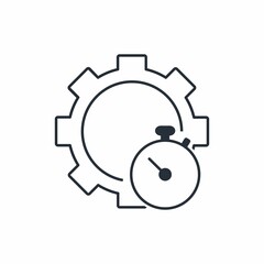 Gear and chronometer. The speed and time of the process. Vector linear icon isolated on white background.