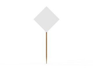 Blank decorative topper flag for branding and promotion, wooden stick flag mockup on isolated white background, 3d render illustration