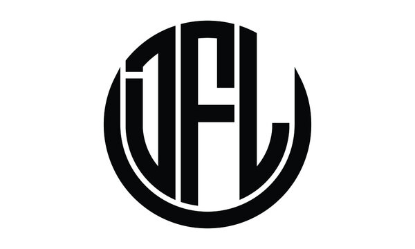 DFL shield in circle logo design vector template. lettermrk, wordmark, monogram symbol on white background.