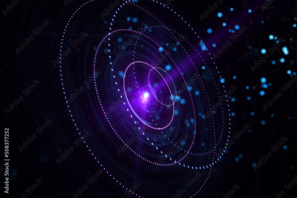 Poster Abstract digital circle dark space black hole backdrop. 3D Rendering.