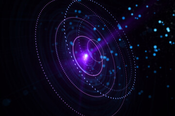 Abstract digital circle dark space black hole backdrop. 3D Rendering.