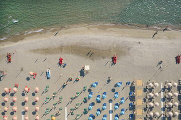 The equipped beach of Lido di Camaiore seen from above