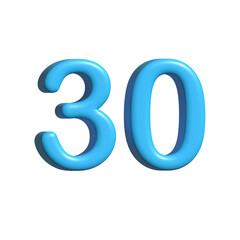 3d realistic blue number thirty icon