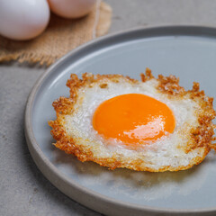 fried egg on a plate.