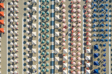 The equipped beach of Lido di Camaiore seen from above