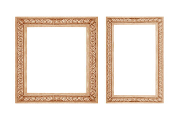 Vintage wooden frame isolated on white background with clipping path