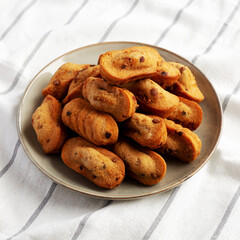 Homemade Chocolate Chips Madeleines on a Plate, low angle view.