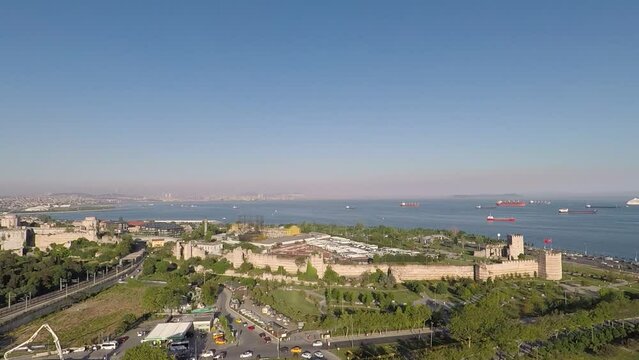 aerial historical istanbul walls